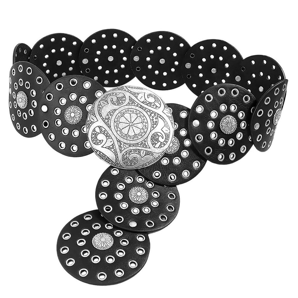 3159 Wide Disc Belts For Women Vintage Western Waist Belt Concho Leather - Picture 5 of 7